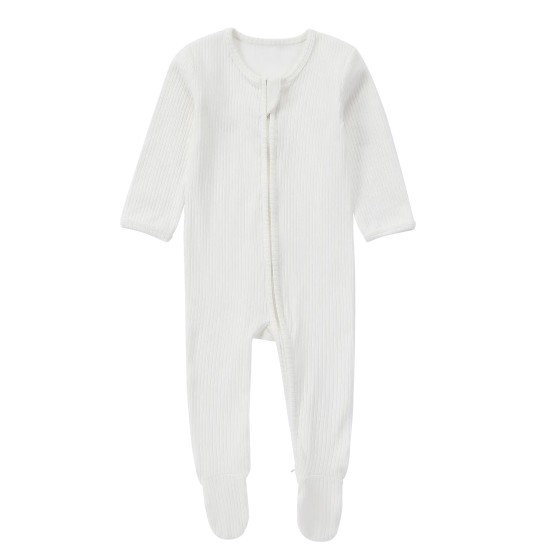 Baby Organic Cotton Zipper Footie | White