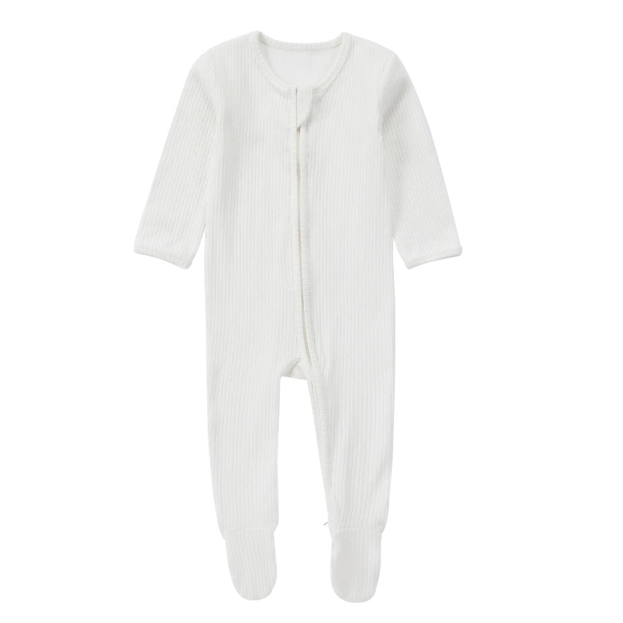 Baby Organic Cotton Zipper Footie | White