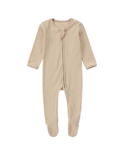 Baby Organic Cotton Zipper Footie | Beige