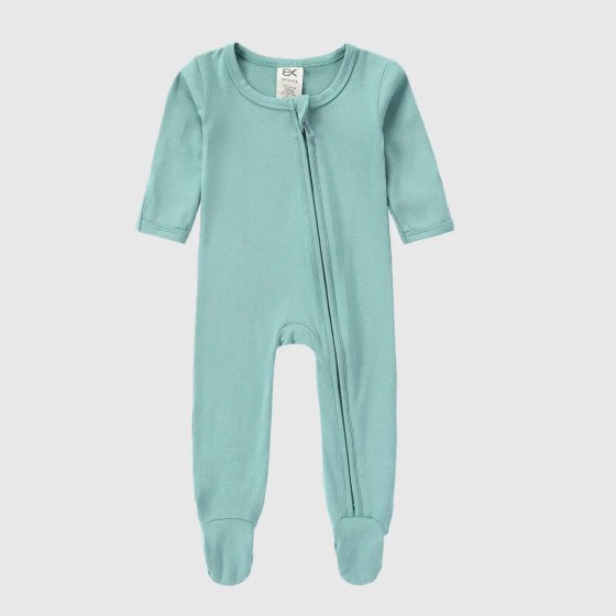 Baby Bamboo Zipper Footie | Porcelain Blue