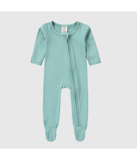 Baby Bamboo Zipper Footie | Porcelain Blue