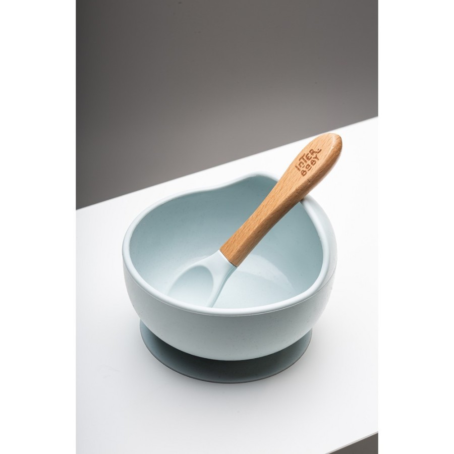 Baby Bowl and Silicone Spoon Set | Greyish Blue
