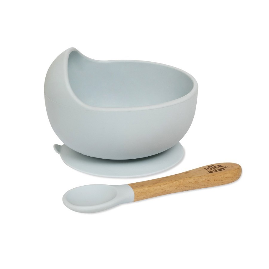Baby Bowl and Silicone Spoon Set | Greyish Blue