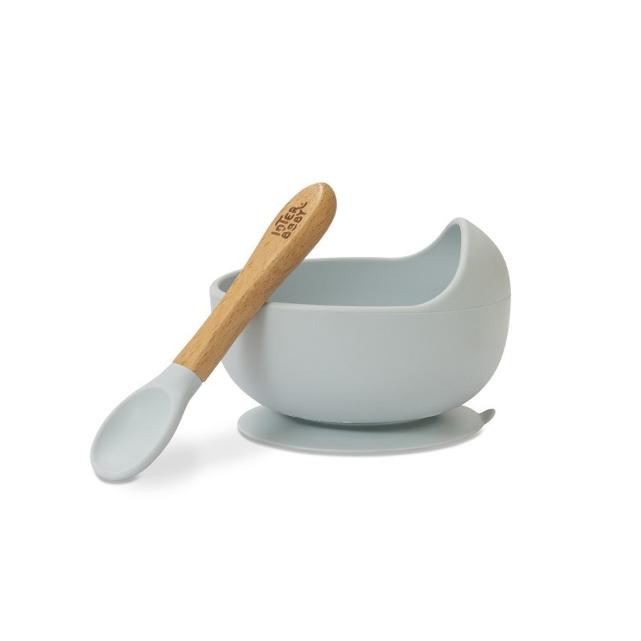 Baby Bowl and Silicone Spoon Set | Greyish Blue