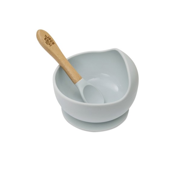 Baby Bowl and Silicone Spoon Set | Greyish Blue