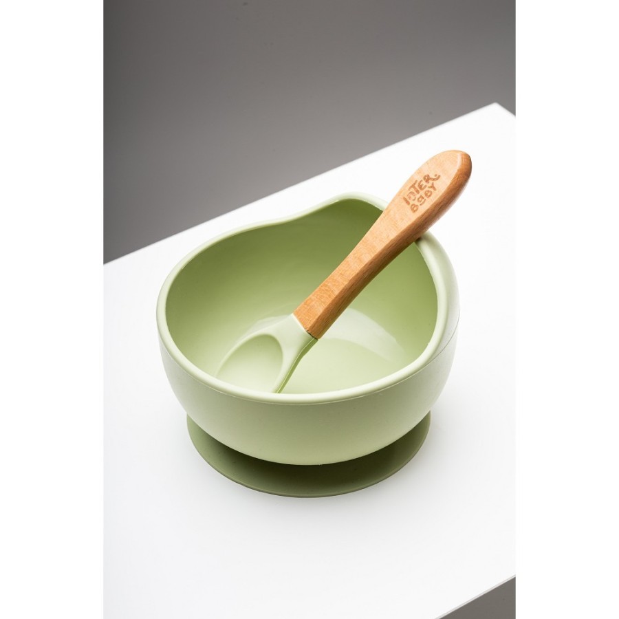 Baby Bowl and Silicone Spoon Set | Olive Green