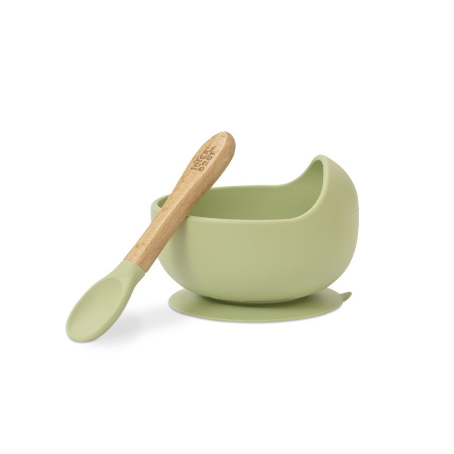 Baby Bowl and Silicone Spoon Set | Olive Green