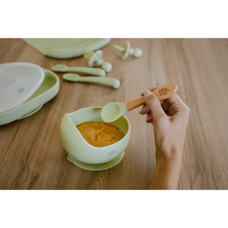 Baby Bowl and Silicone Spoon Set | Olive Green