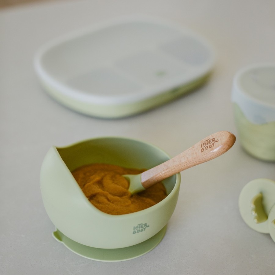 Baby Bowl and Silicone Spoon Set | Olive Green