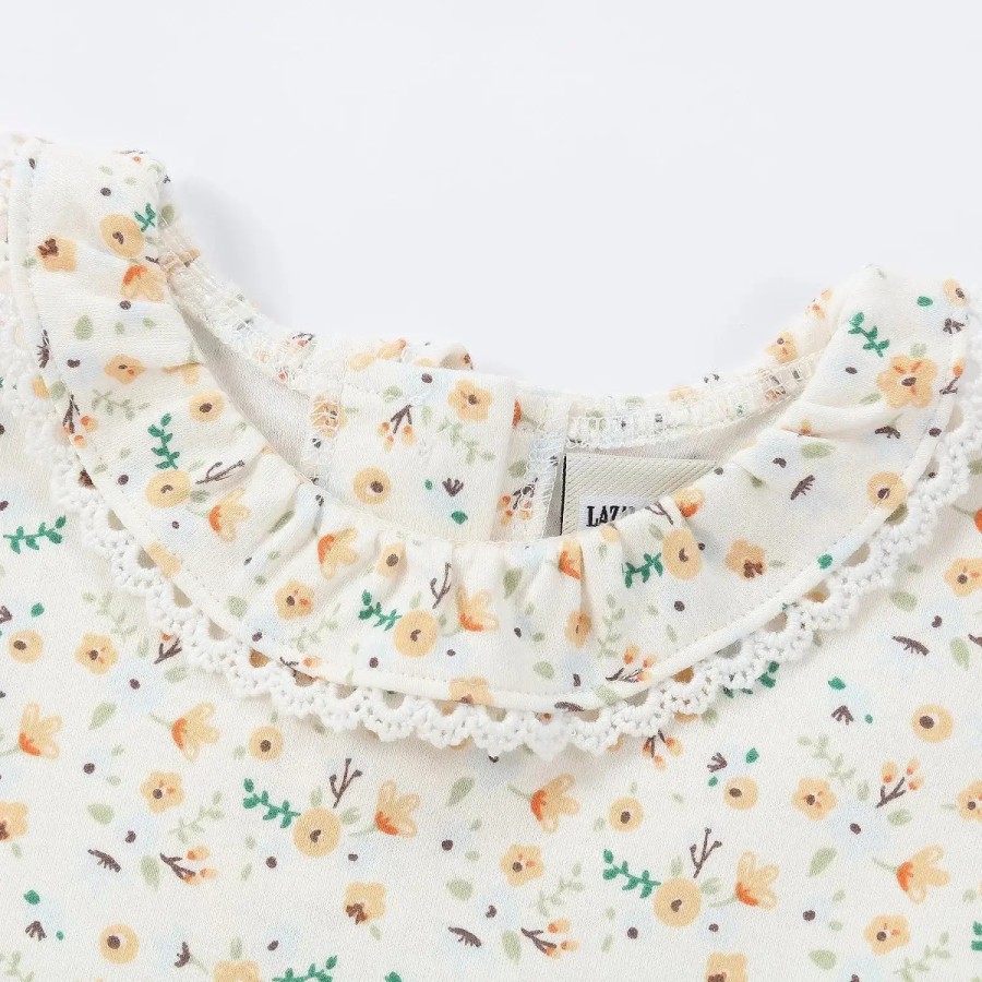 Organic Floral Lace Trim Snap Romper | Cream Floral