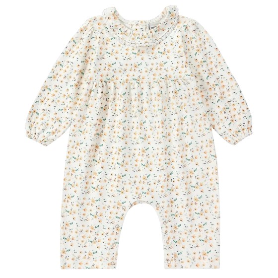 Organic Floral Lace Trim Snap Romper | Cream Floral