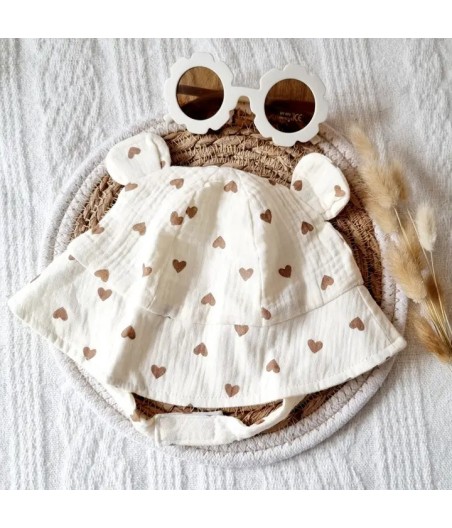 Muslin Hat For Baby | Beige with Hearts