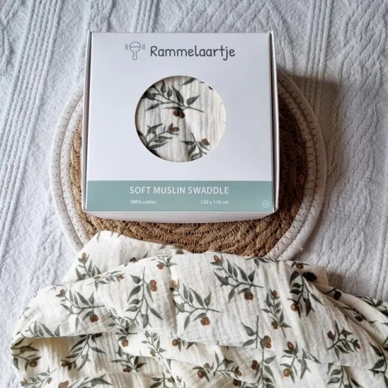 Soft Muslin Swaddle  | Beige with Floral Print