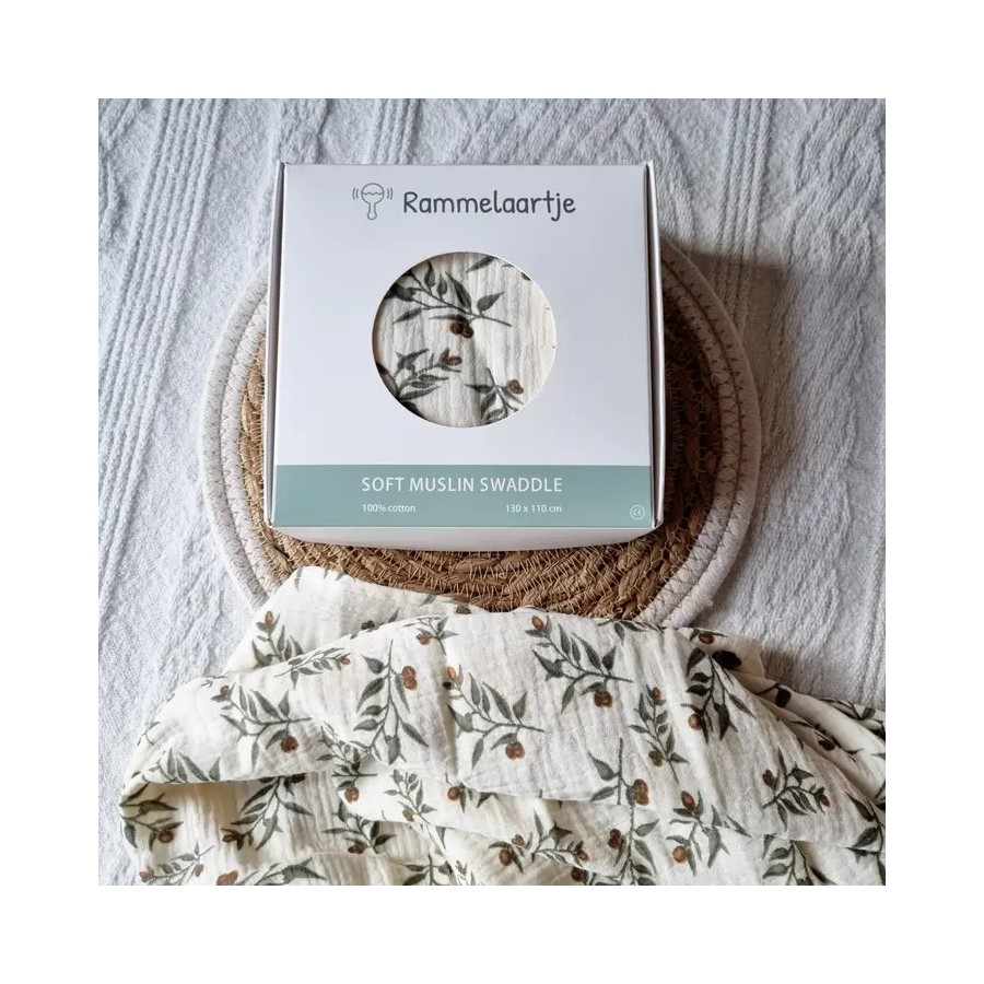 Soft Muslin Swaddle  | Beige with Floral Print