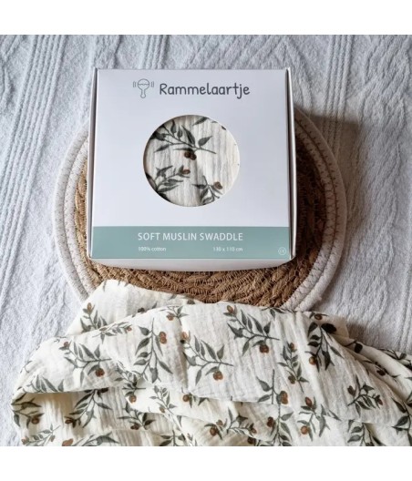 Soft Muslin Swaddle  | Beige with Floral Print