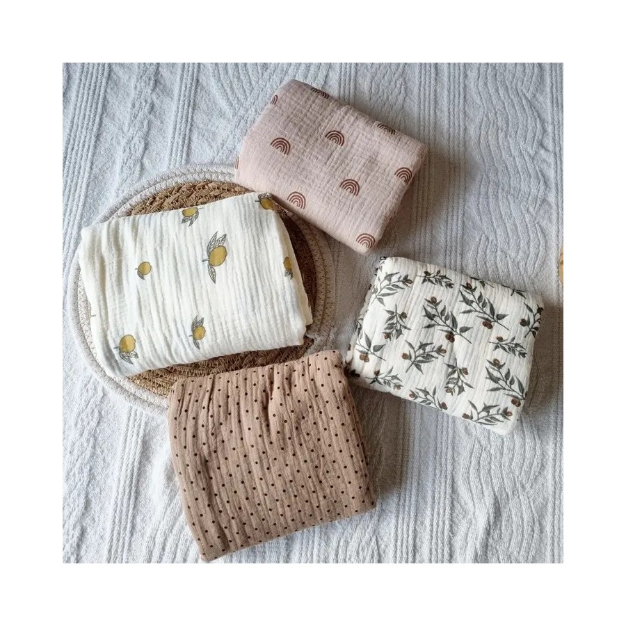 Soft Muslin Swaddle  | Beige with Floral Print