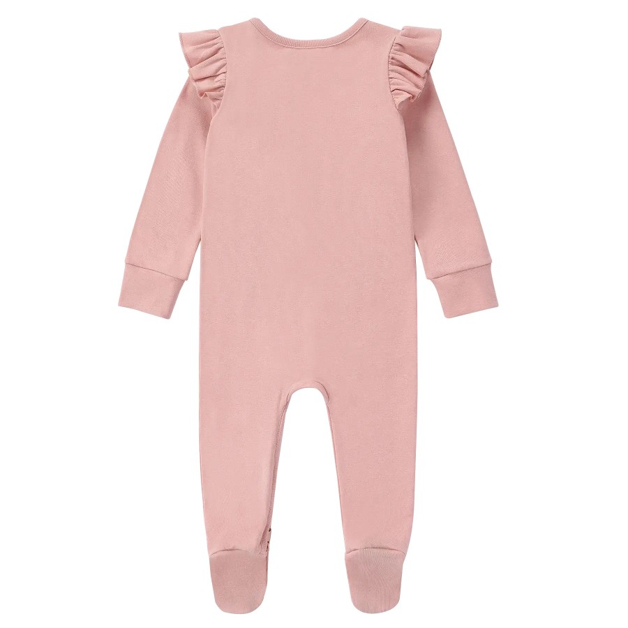 Organic Ruffle LS Zipper Romper | Pink