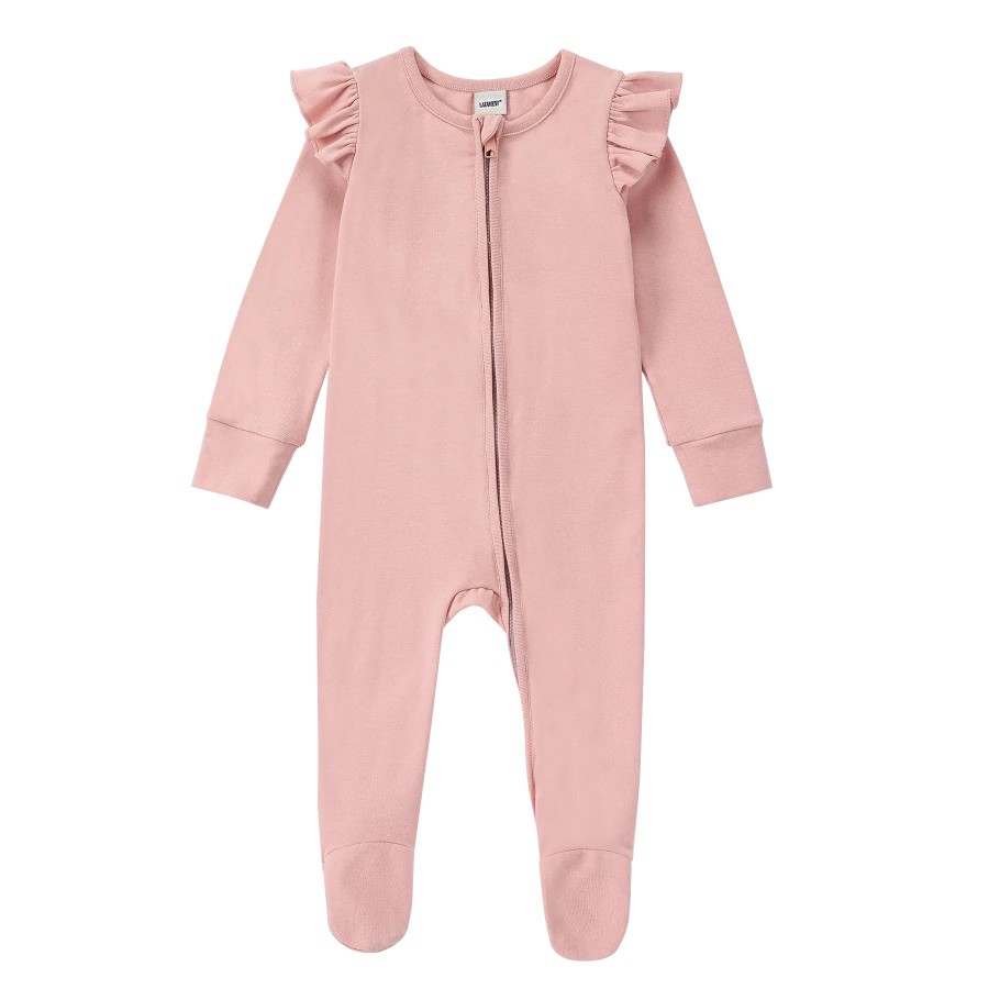 Organic Ruffle LS Zipper Romper | Pink Organic Ruffle LS Zipper Romper | Pink