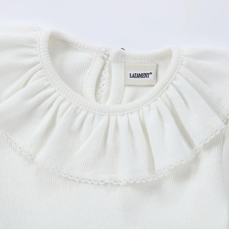 Organic Ruffle LS Neckline Bodysuit | White