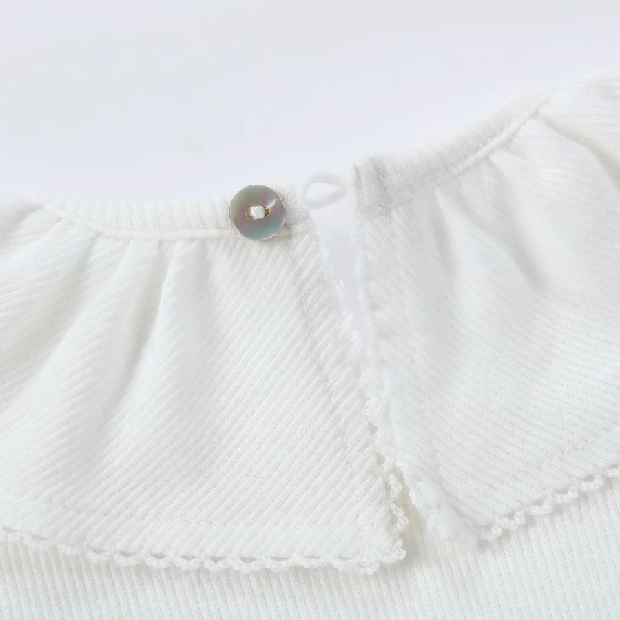 Organic Ruffle LS Neckline Bodysuit | White