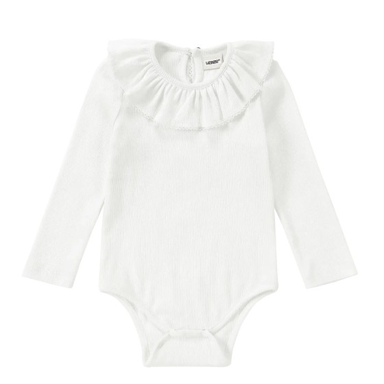 Organic Ruffle LS Neckline Bodysuit | White
