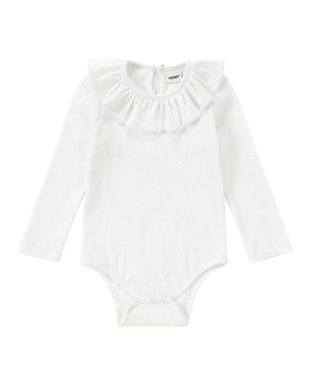 Organic Ruffle LS Neckline Bodysuit | White