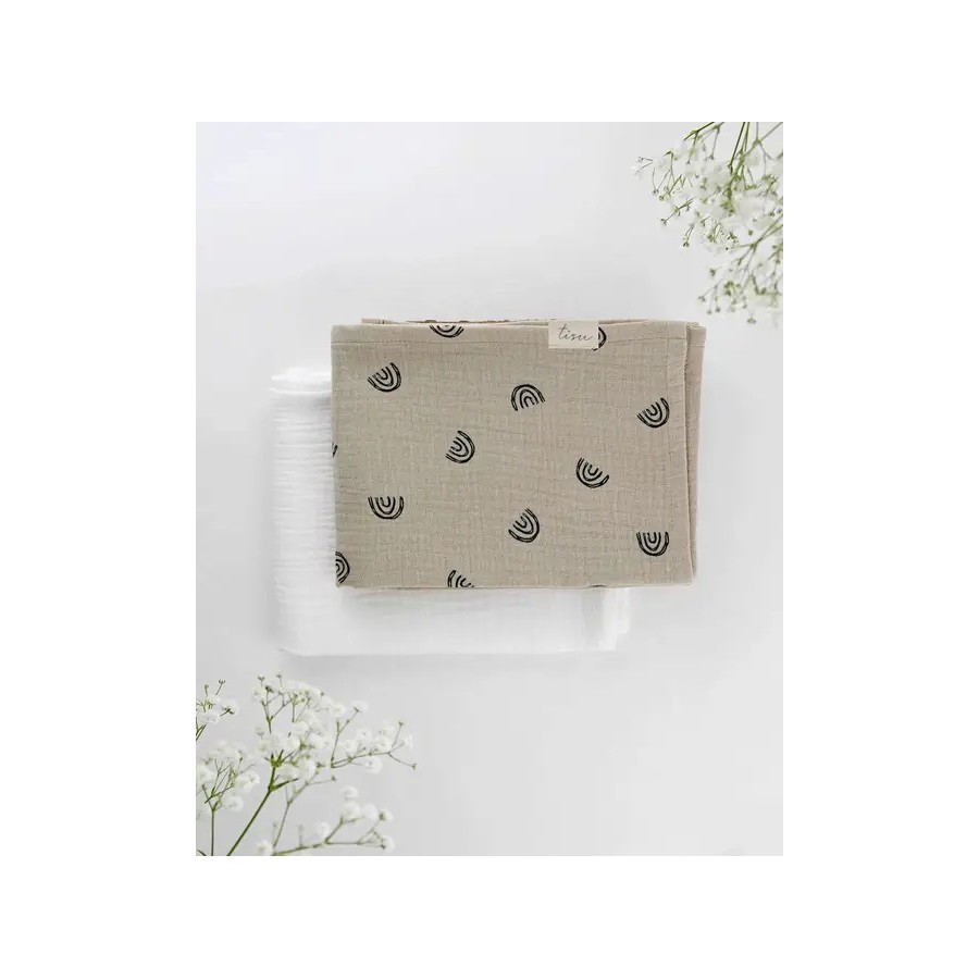 TISU Muslin Set | Beige Rainbow + White Pearl