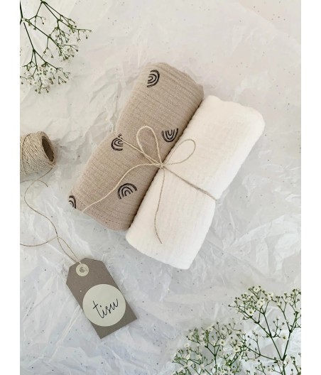 TISU Muslin Set | Beige Rainbow + White Pearl