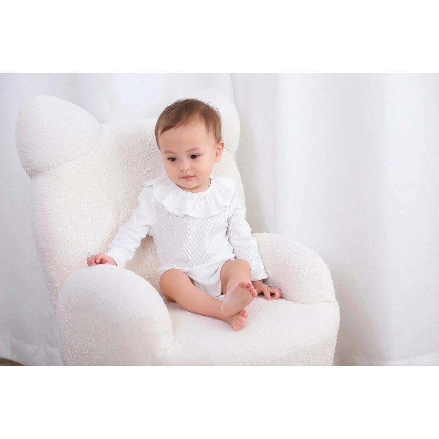 Organic Ruffle LS Neckline Bodysuit | White