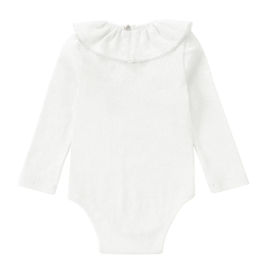Organic Ruffle LS Neckline Bodysuit | White