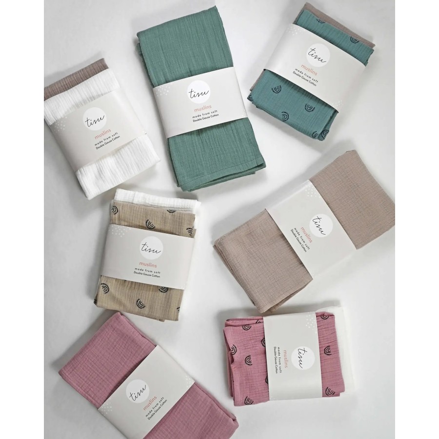 TISU Muslin Set | Beige Rainbow + White Pearl