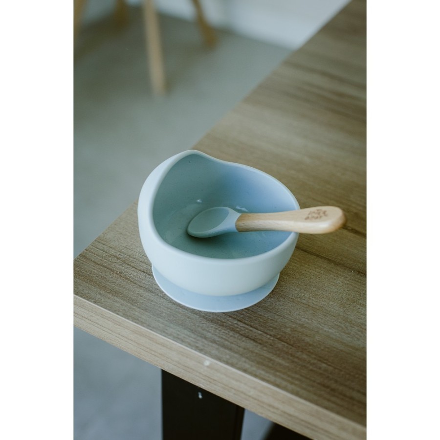 Baby Bowl and Silicone Spoon Set | Greyish Blue