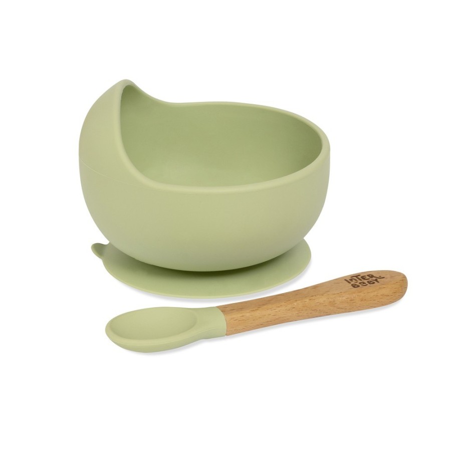 Baby Bowl and Silicone Spoon Set | Olive Green
