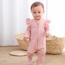 Organic Ruffle LS Zipper Romper | Pink