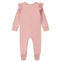 Organic Ruffle LS Zipper Romper | Pink