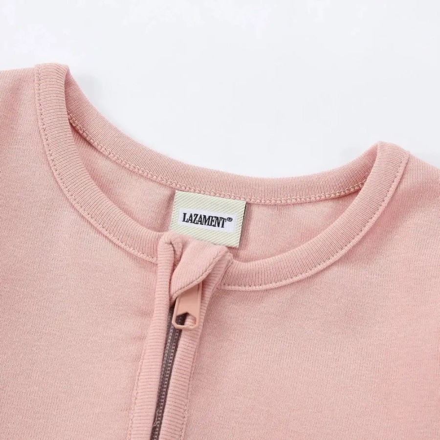 Organic Ruffle LS Zipper Romper | Pink