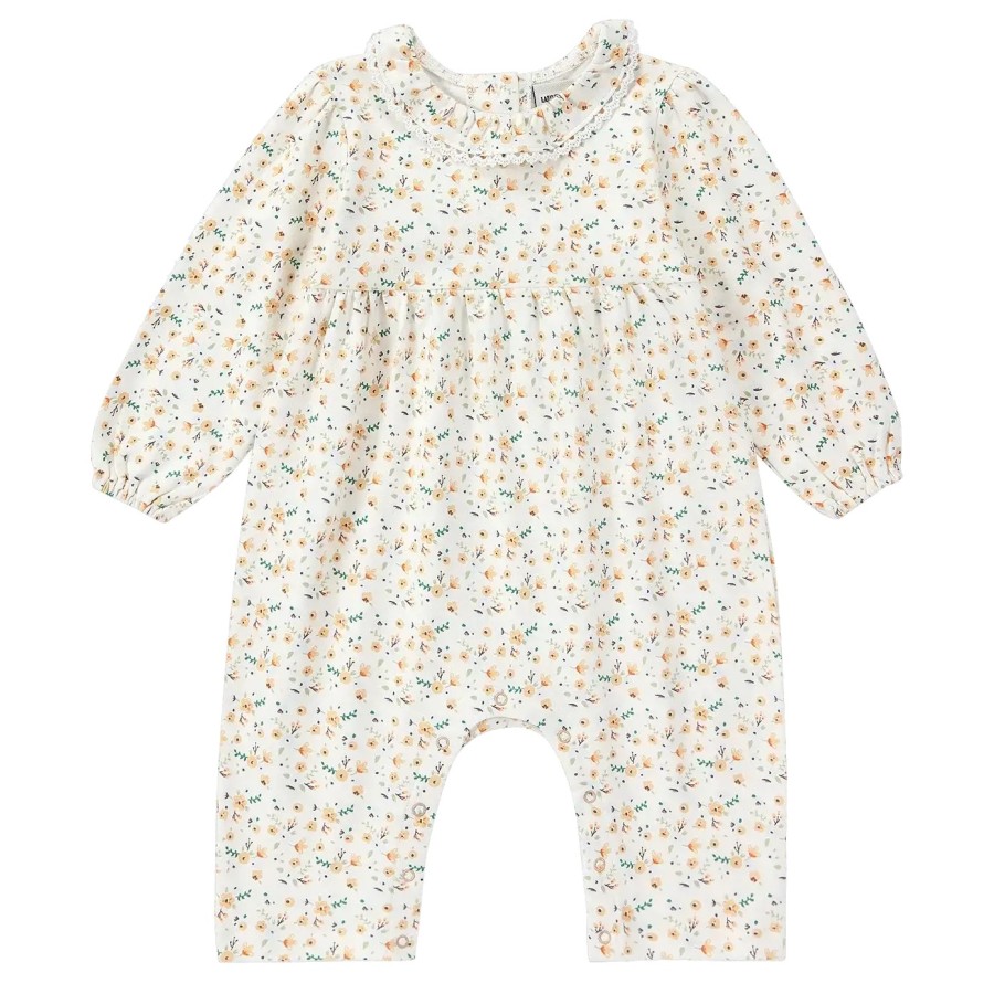 Organic Floral Lace Trim Snap Romper | Cream Floral