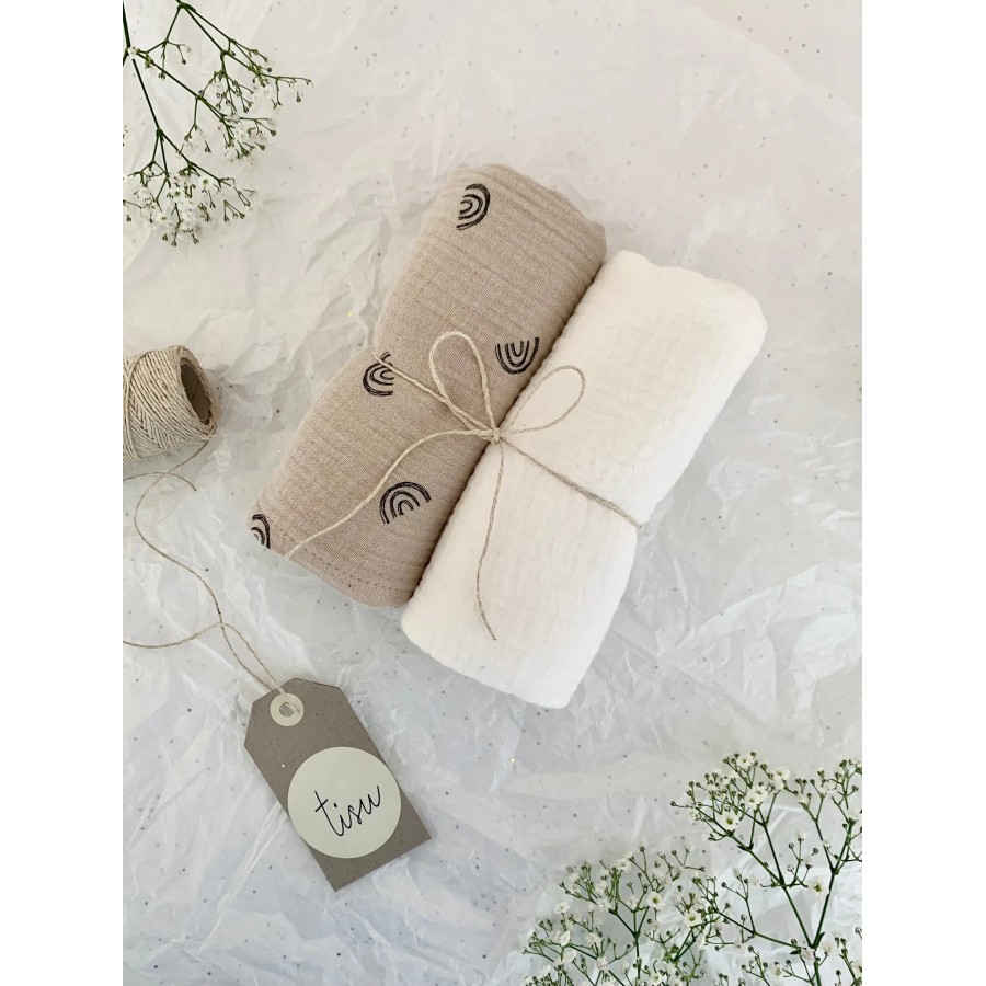 TISU Muslin Set | Beige Rainbow + White Pearl