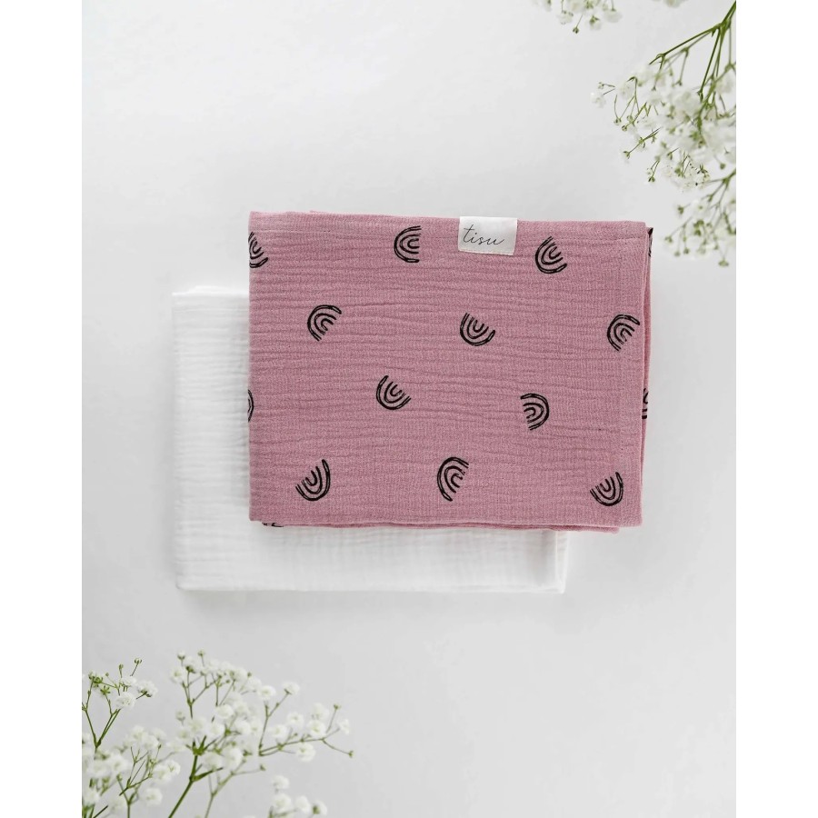 TISU Muslin Set | Dusty Pink Rainbow + White Pearl