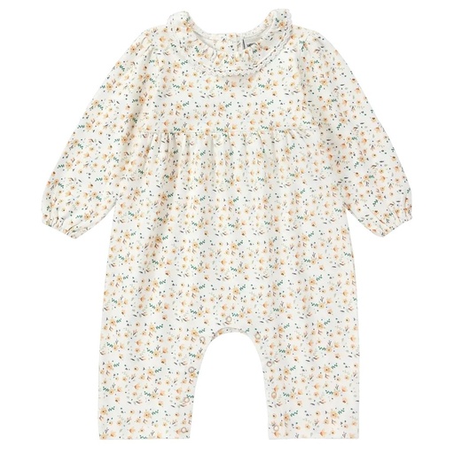 [llps-12] Organic Floral Lace Trim Snap Romper | Cream Floral