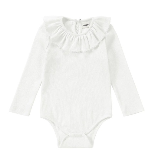 [llps-15] Organic Ruffle LS Neckline Bodysuit | White
