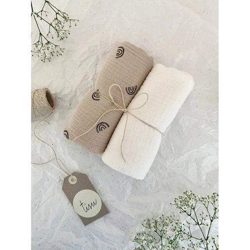 [llps-18] TISU Muslin Set | Beige Rainbow + White Pearl