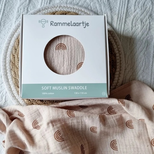[llps-113] Soft Muslin Swaddle  | Old Pink with Rainbow